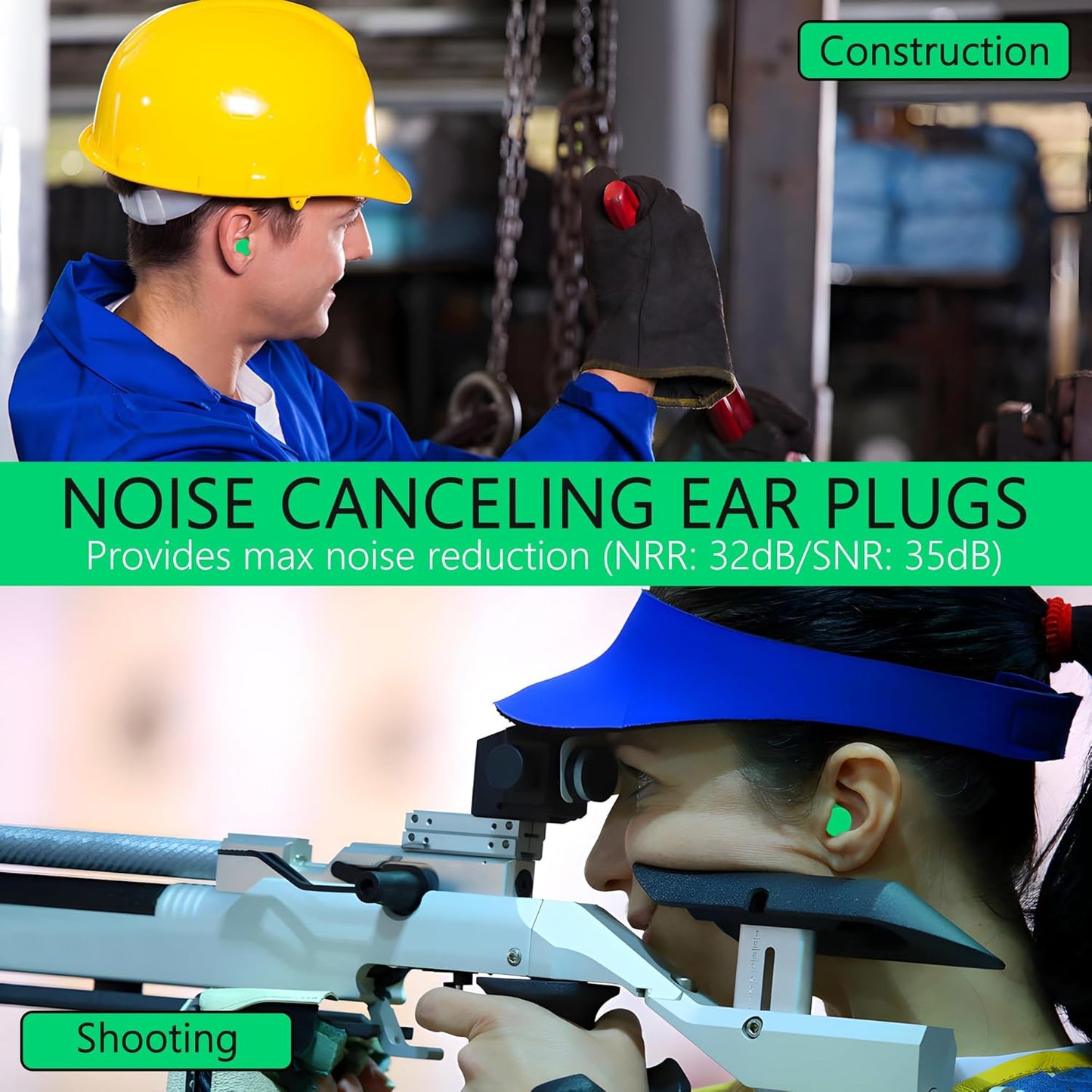 Wukusy foam earplugs for noise reduction, 1 pair, designed for health care and hearing protection.