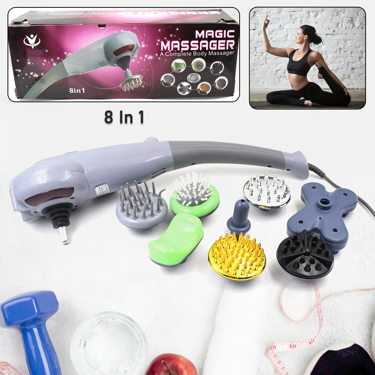 Wukusy electric 8-in-1 full body massager set for health care, featuring various massage attachments for full-body relaxation.
