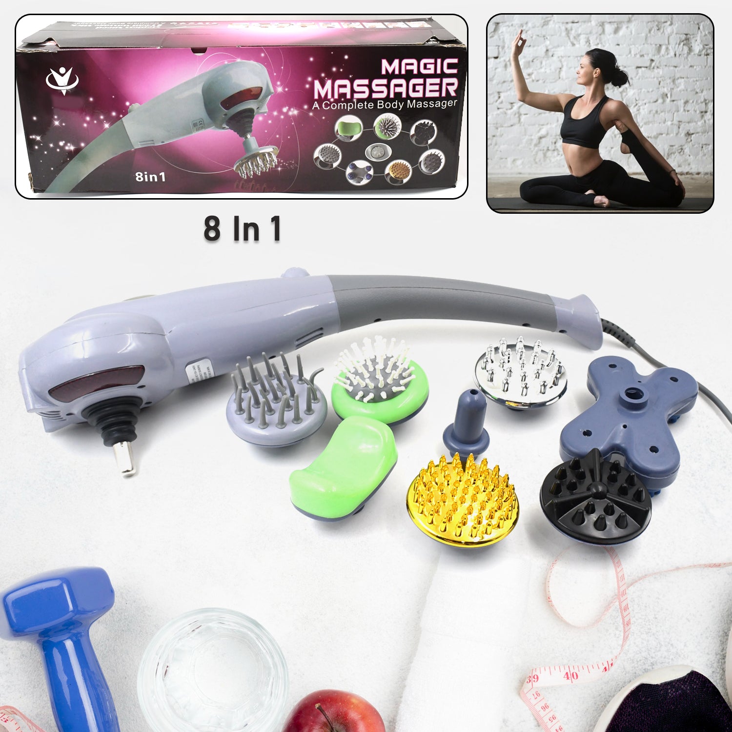 Wukusy electric 8-in-1 full body massager set for health care, featuring various massage attachments for full-body relaxation.