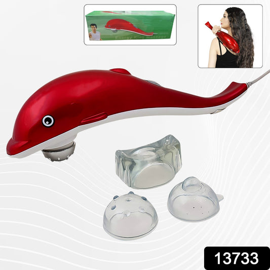 Wukusy electric dolphin handheld massager for pain relief and muscle relaxation, compact health care device in black and silver.