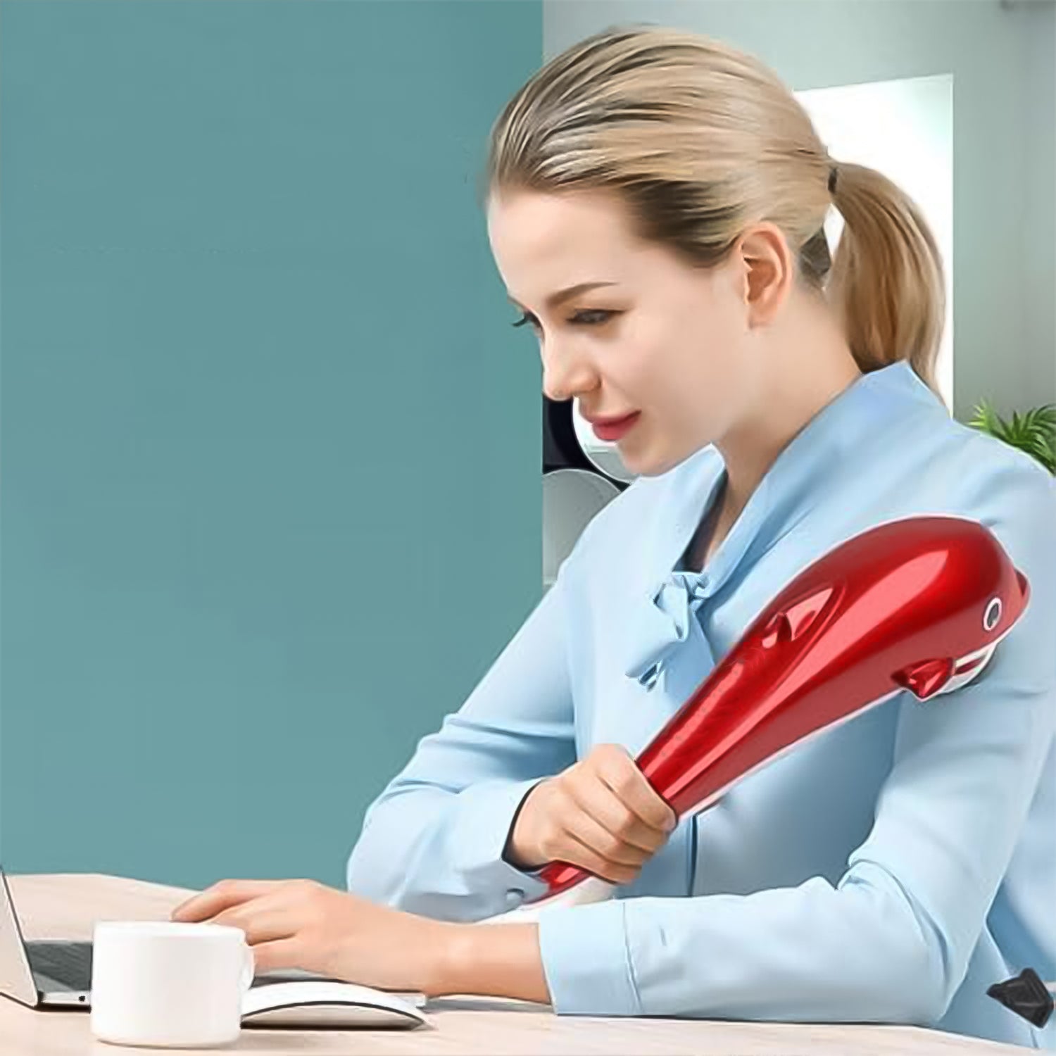 Wukusy electric dolphin handheld massager in black, designed for targeted muscle relief and relaxation.