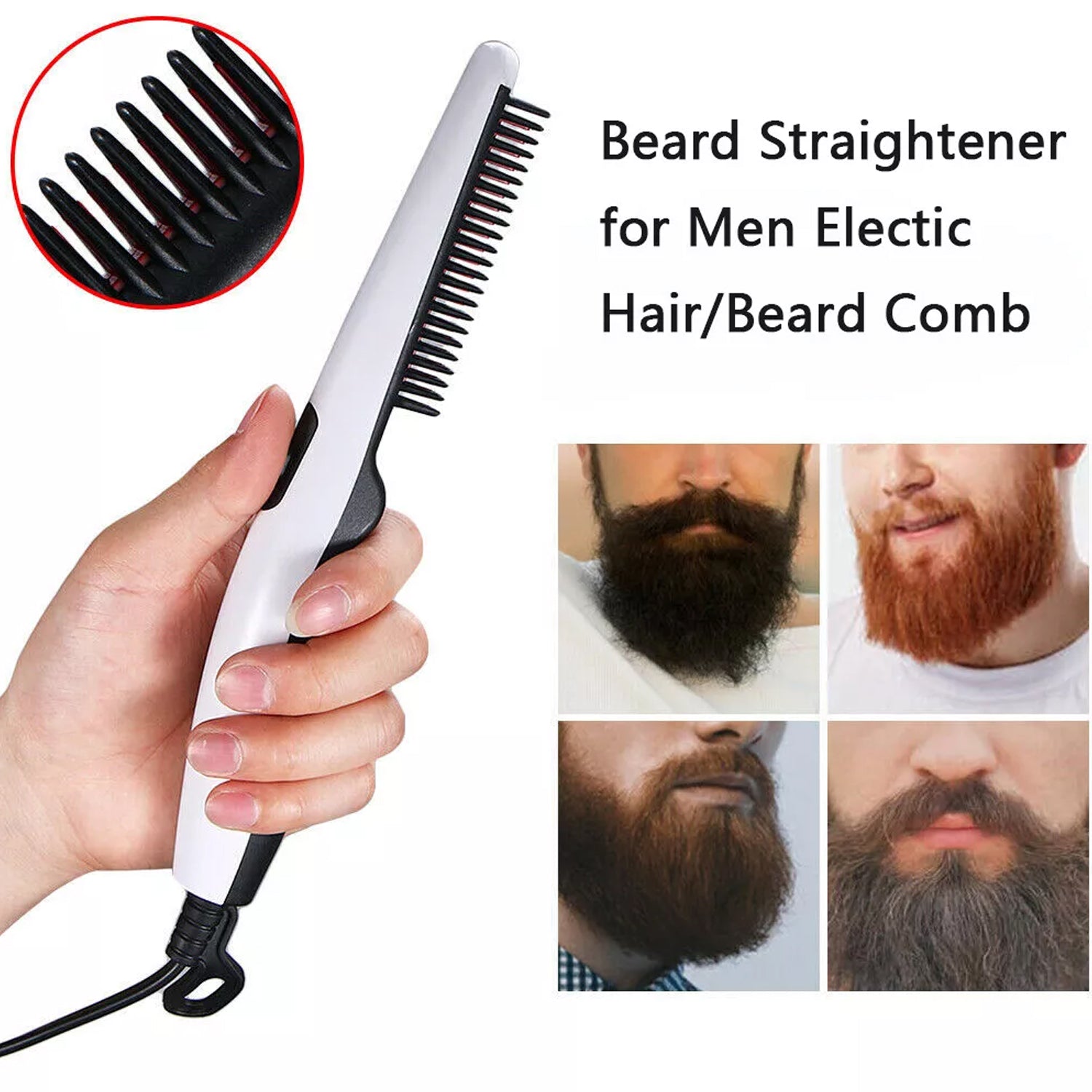 Wukusy electric hair straightening comb and beard straightening comb, portable health care device with heated teeth for styling.