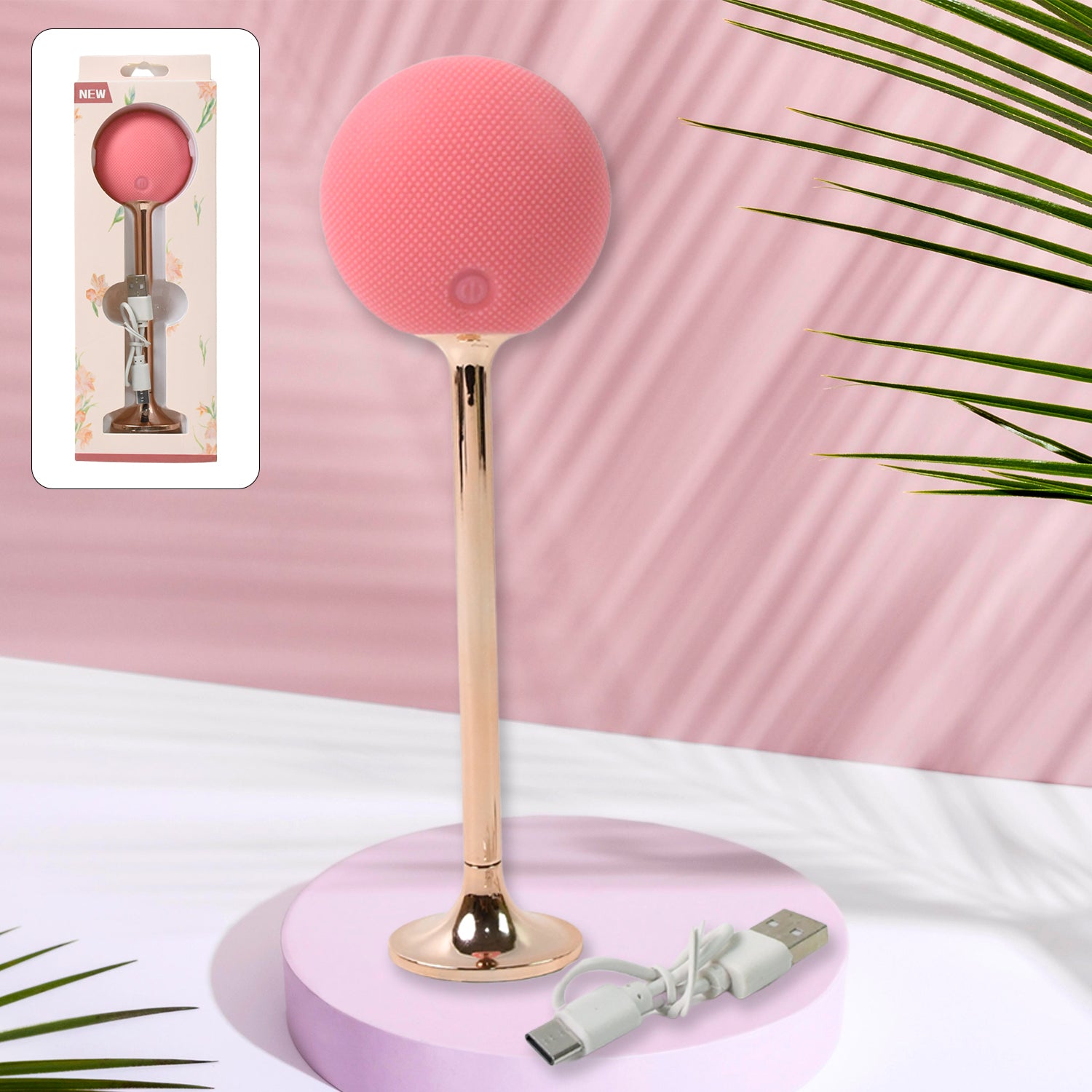 Wukusy Face Spa Massage Hammer, vibrating facial massage tool for skin rejuvenation and relaxation, black and silver design.