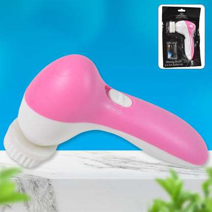 Wukusy facial beauty brush face massager with ergonomic handle, powered by 2 AA batteries, for skincare and facial massage.