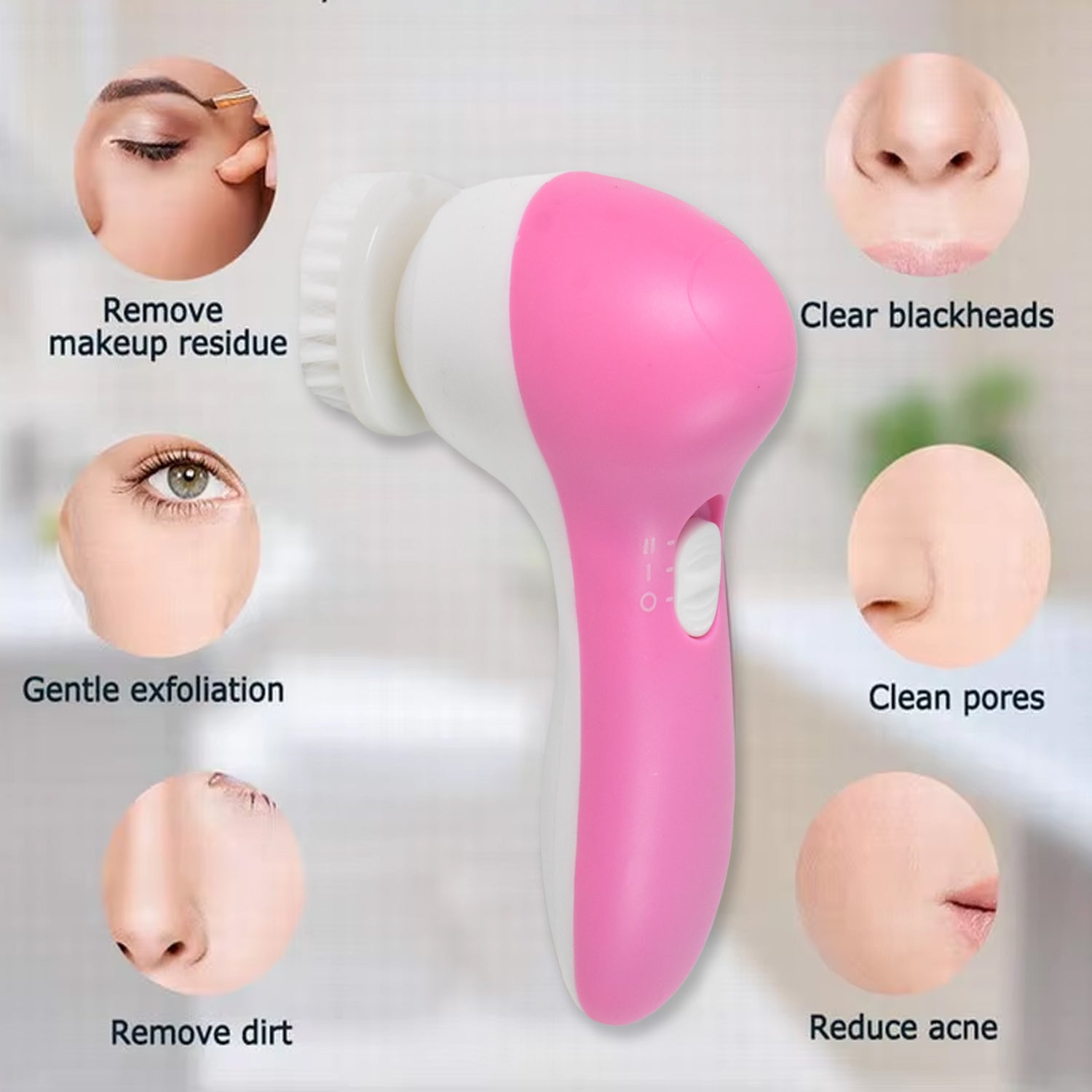Wukusy facial beauty brush face massager with two AA batteries, compact health care device for skin rejuvenation and cleansing.
