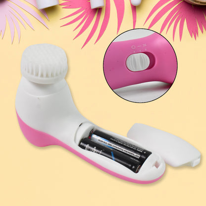 Wukusy facial beauty brush face massager with dual AA batteries, designed for skincare and facial cleansing.