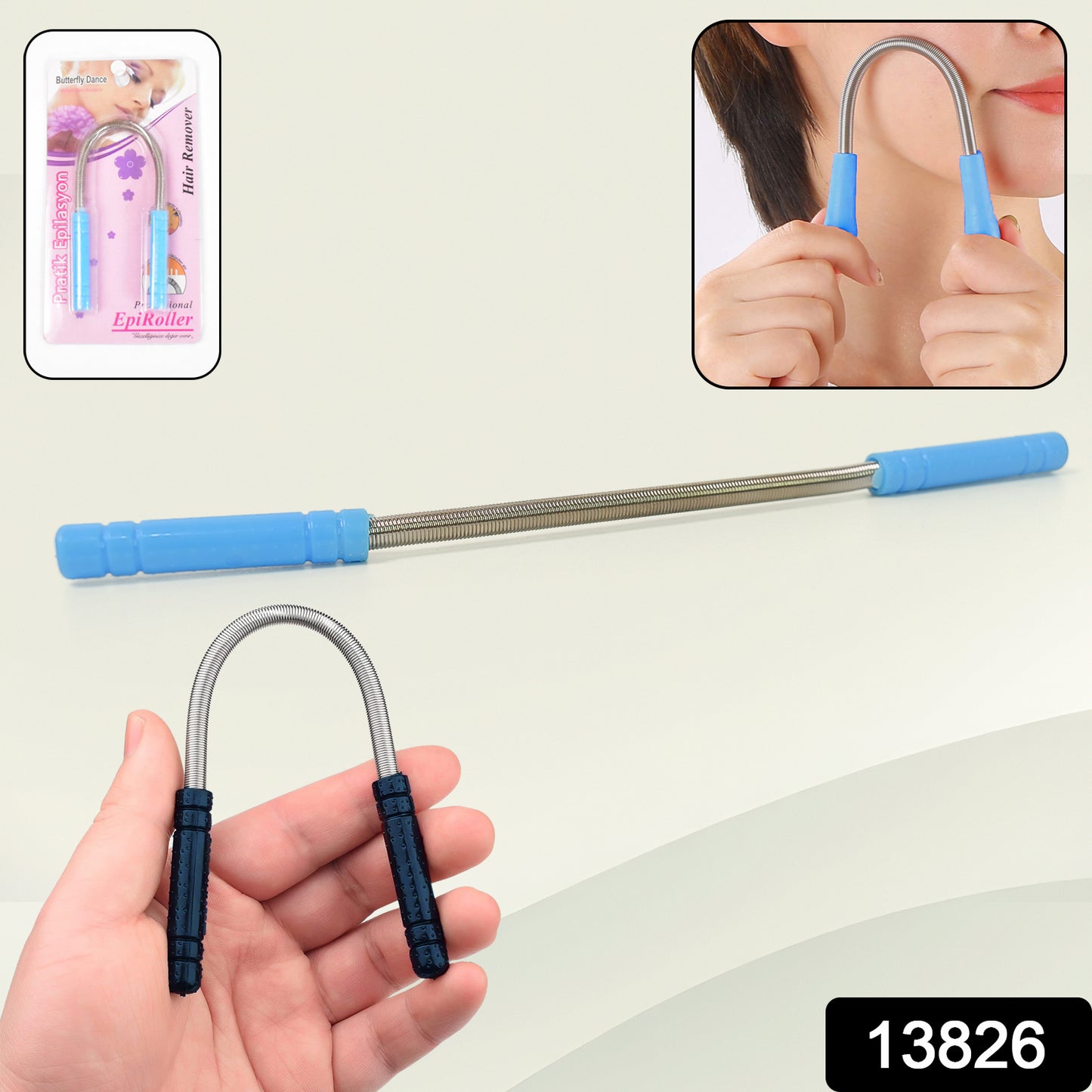 Wukusy facial hair remover set with spring epilator and eyebrow razors for gentle hair removal, displayed on white background.