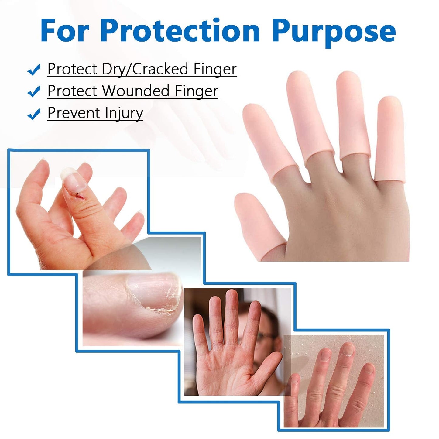 Wukusy silicone finger protectors and sleeves, health care finger cots, set of 145 for finger protection and hygiene.