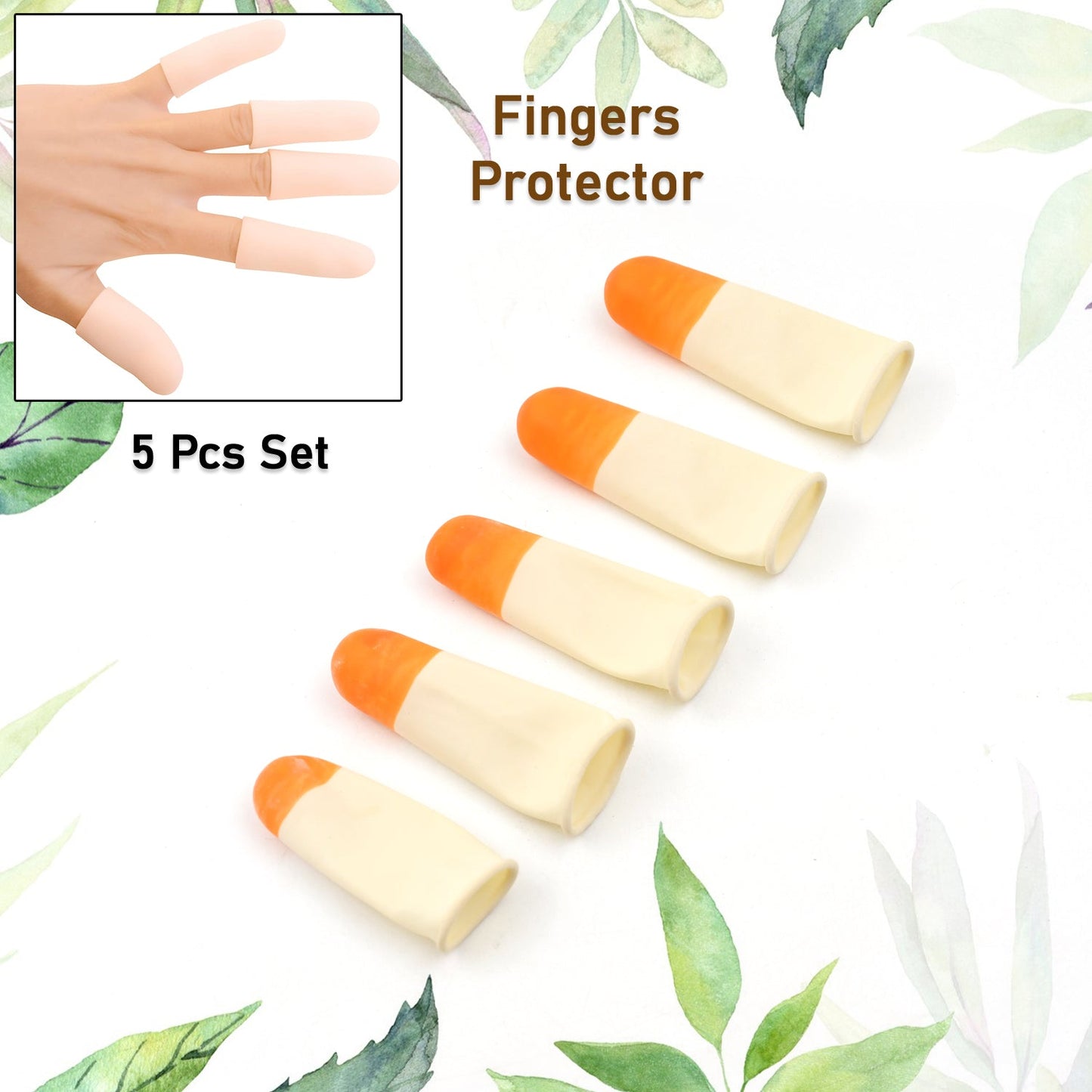 Set of five Wukusy silicone finger protectors and cots, health care sleeves for finger protection and relief.