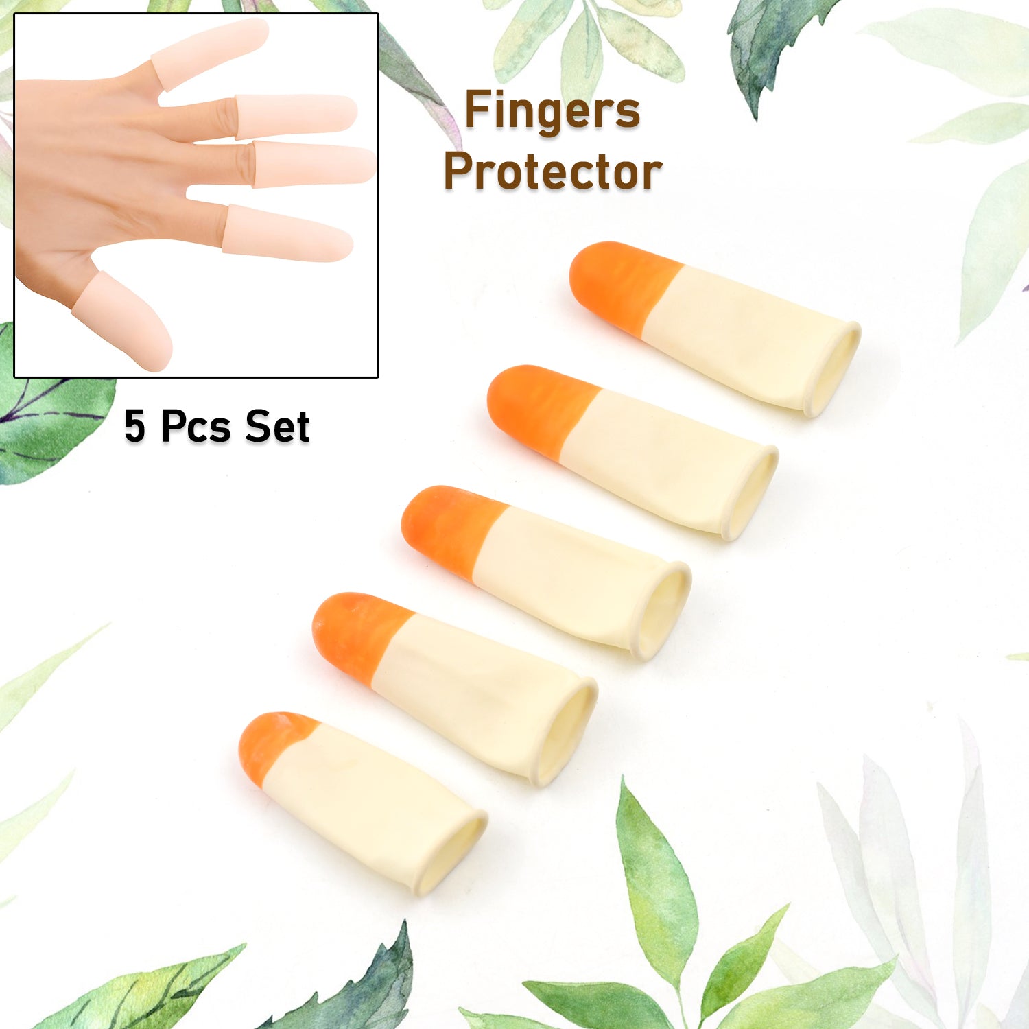 Set of five Wukusy silicone finger protectors and cots, health care sleeves for finger protection and relief.