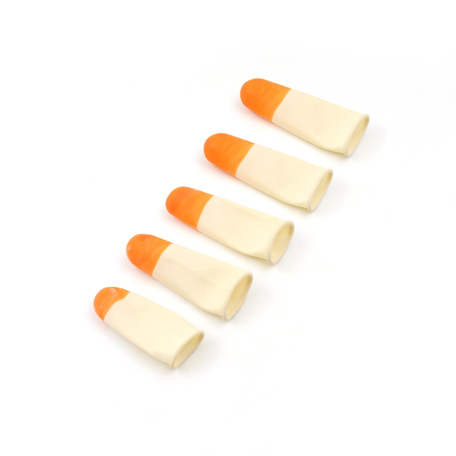 Set of five Wukusy silicone finger protectors, health care finger caps and sleeves, designed to shield fingers comfortably.