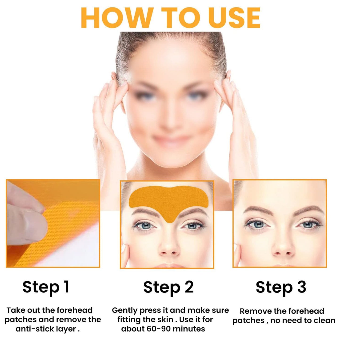 Wukusy forehead and face wrinkle patches set showing 10 adhesive patches for reducing wrinkles and fine lines on the skin.