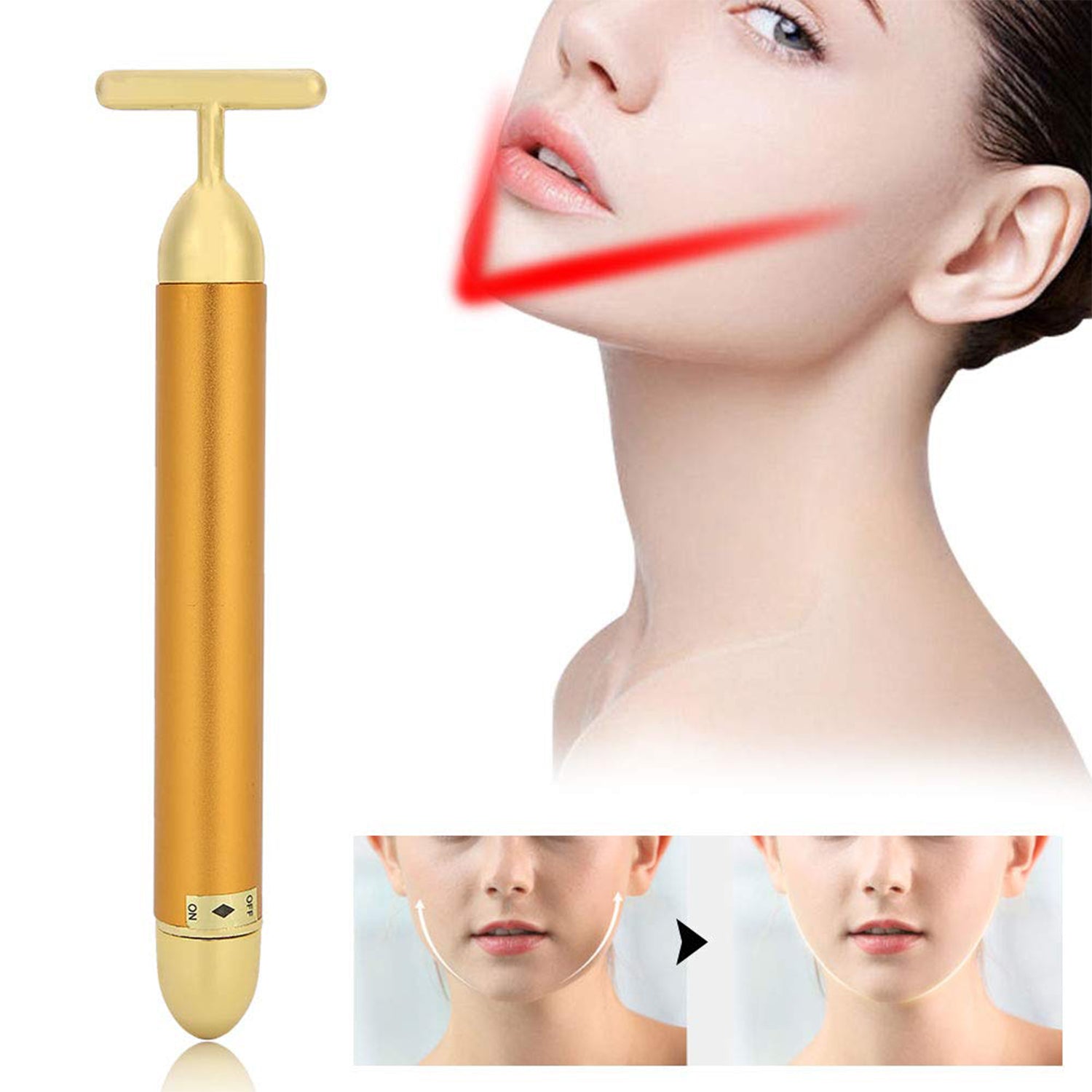 Wukusy Golden Energy Face Massager in black and gold, handheld device for facial skincare and rejuvenation.