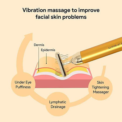 Wukusy Golden Energy Face Massager, a health care device with a sleek golden design for facial massage and skin rejuvenation.