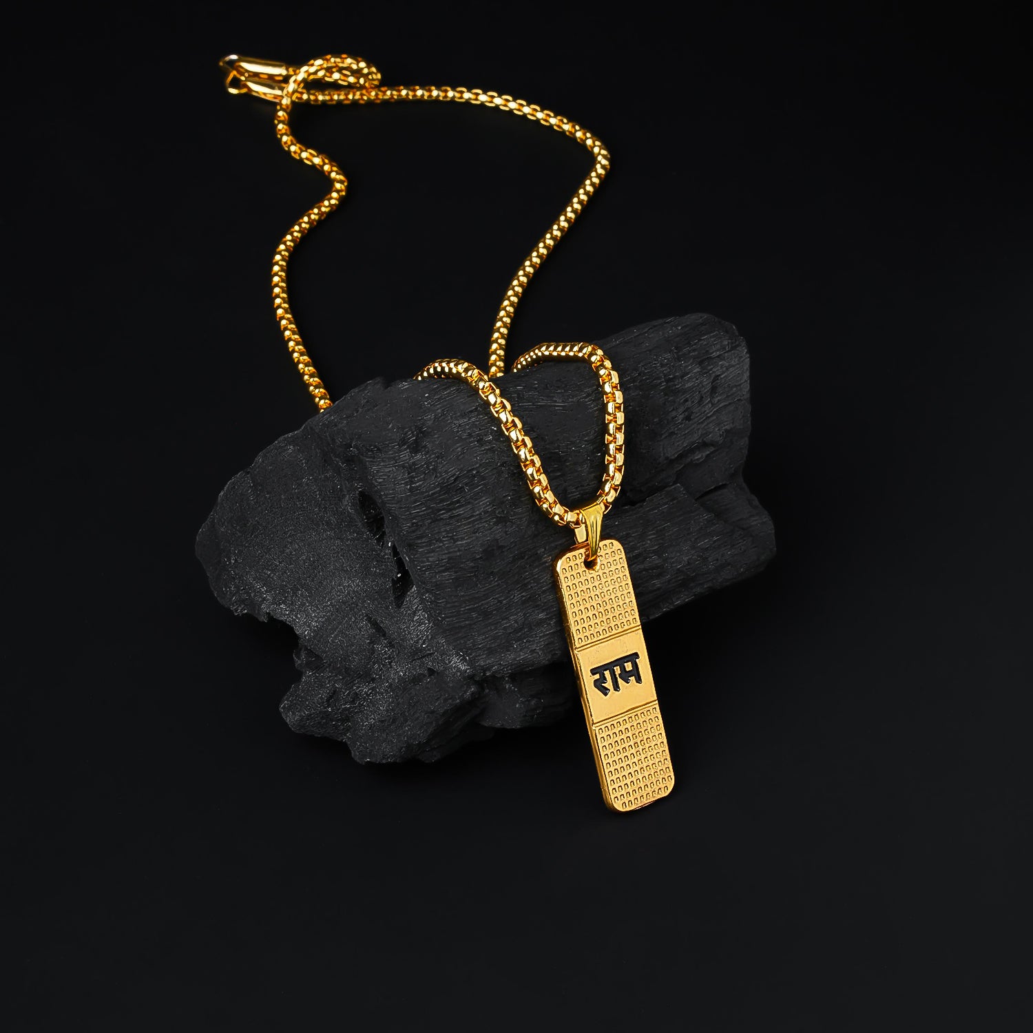 Golden Ram Naam Locket with Chain from Wukusy, a health care accessory featuring a detailed Ram design on a gold-tone pendant.
