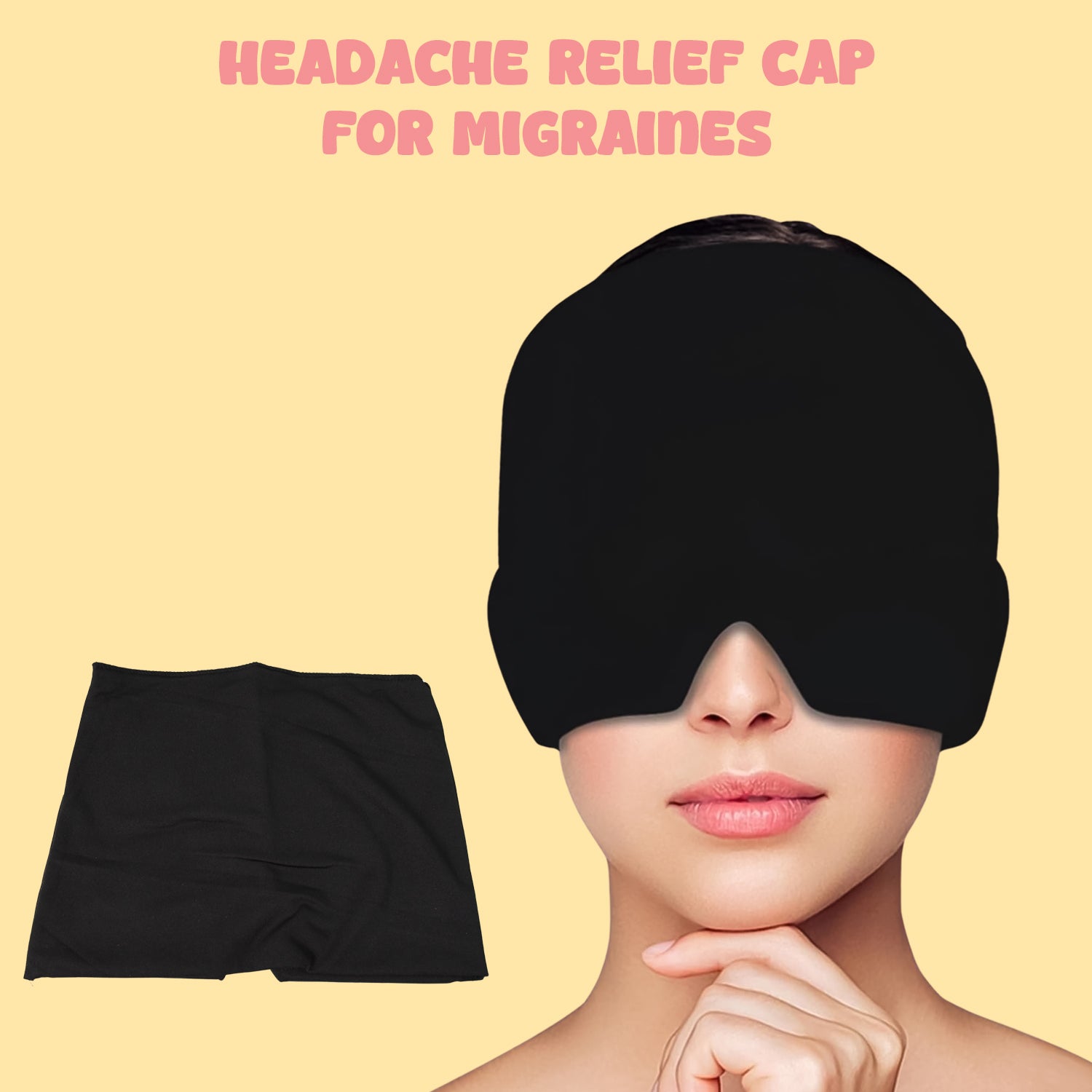 Black Wukusy Headache Relief Hat for migraines, designed to soothe pain with a comfortable health care cap.