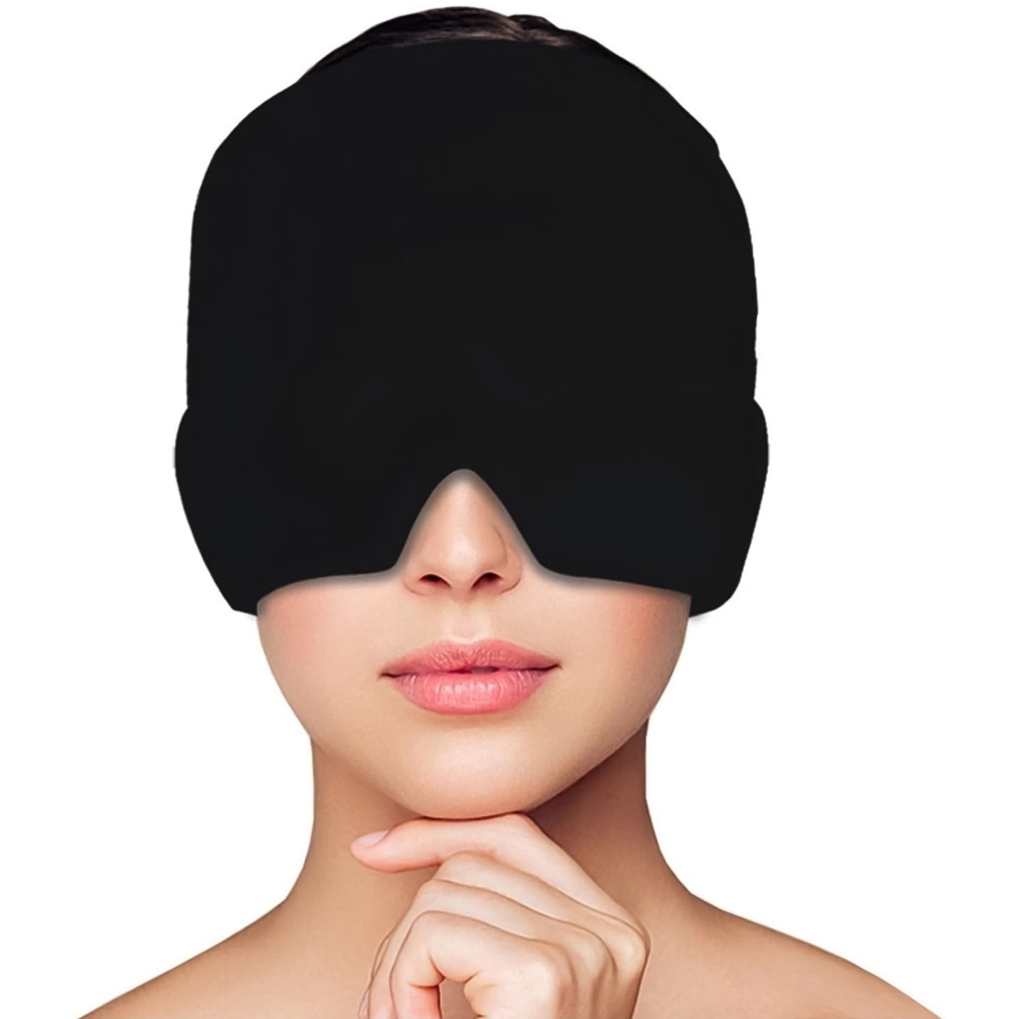 Black Wukusy headache relief hat for migraine relief, a comfortable health care cap designed to ease headache pain.