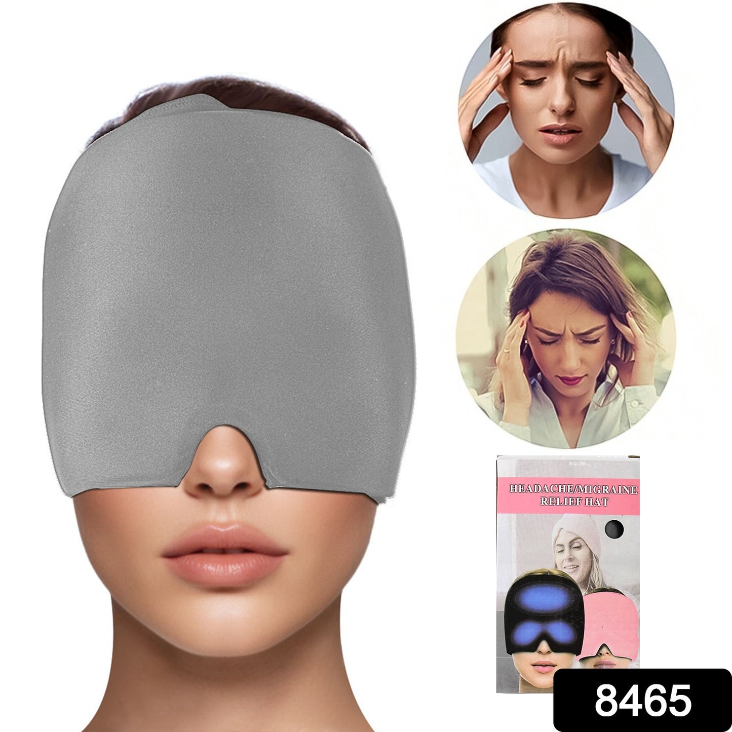 Wukusy Grey Headache Relief Hat designed for migraine pain relief, featuring a comfortable, adjustable health care cap for soothing comfort.