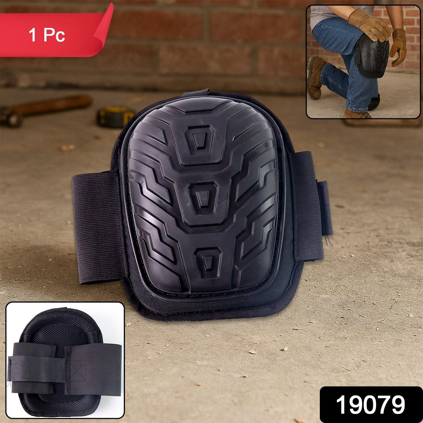 Wukusy heavy-duty work knee pad with shock-resistant shell and adjustable straps, designed for durable knee protection during work.