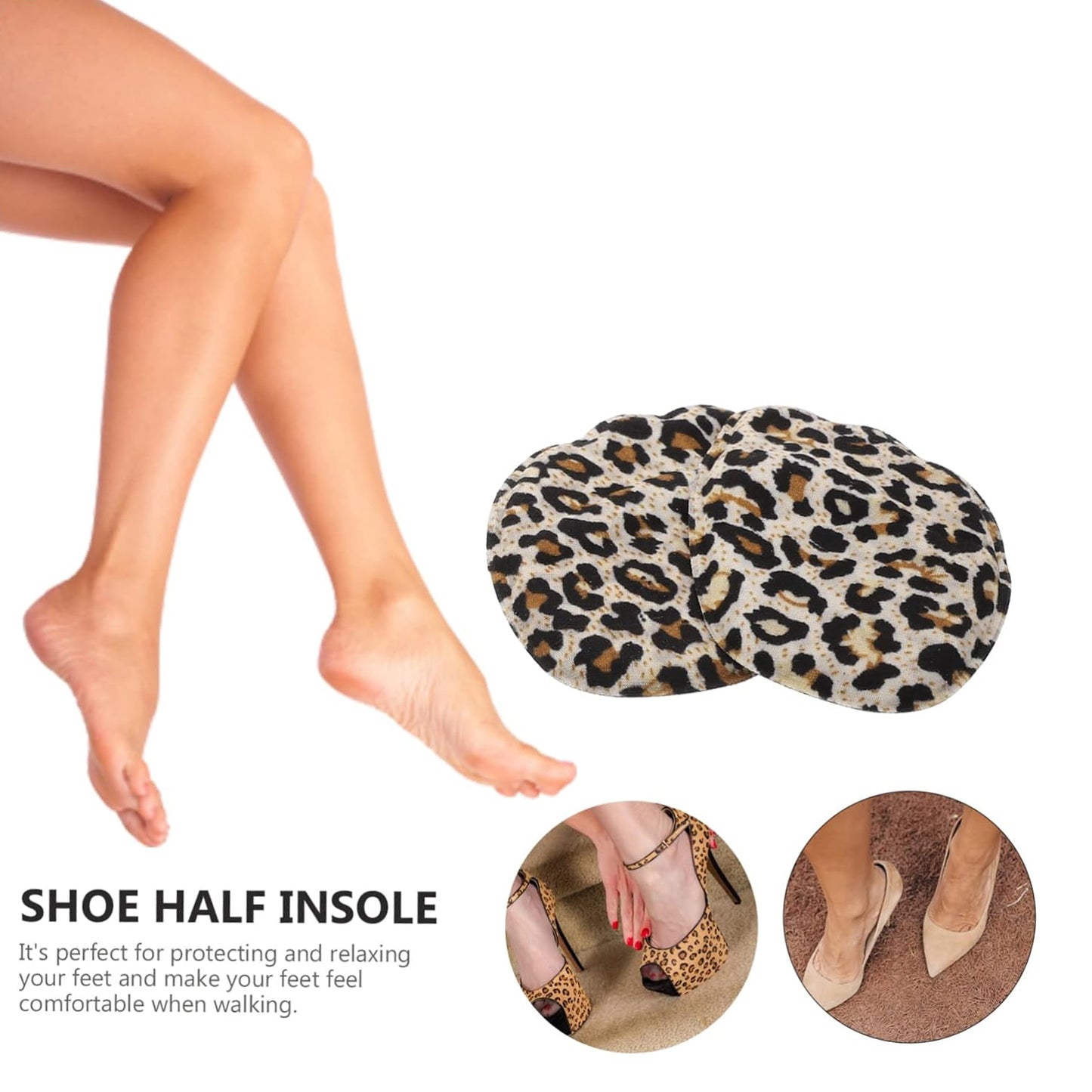 Wukusy high heel shoe cushion inserts with non-slip design, preventing calluses, shown in assorted patterns for comfort and support.