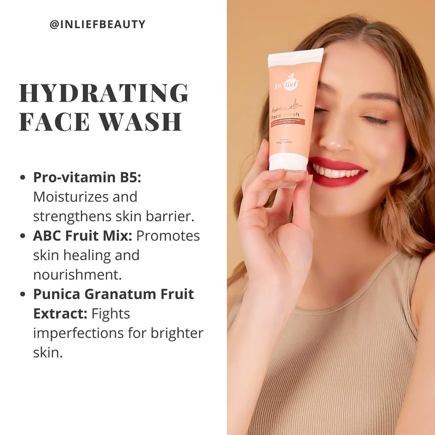 Wukusy Inlief Deep Hydrating Refreshing Face Wash in 100g bottle, with gentle cleansing and hydrating formula for healthy skin.