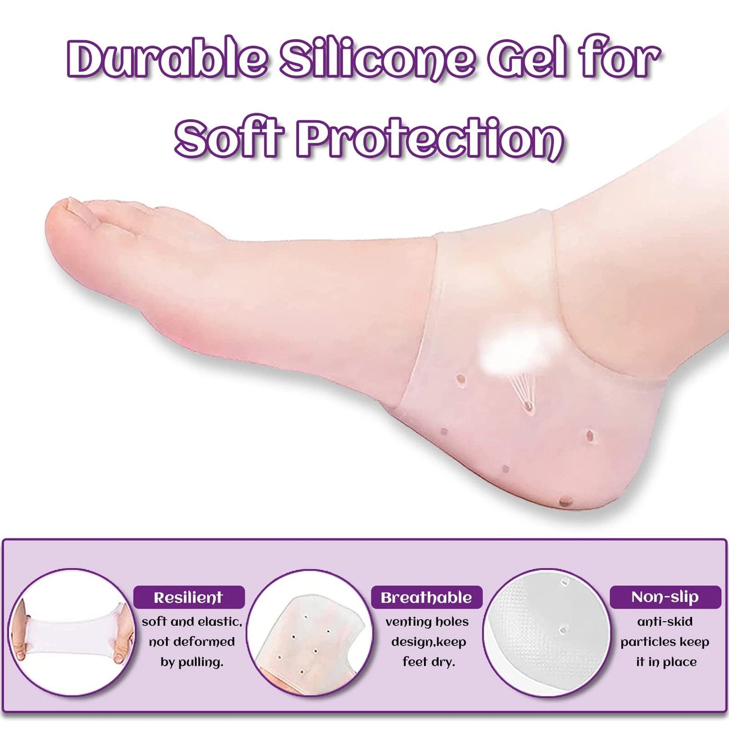 Pair of Wukusy Kid Silicone Heel Protectors for children, soft and comfortable heel cushions for health care.