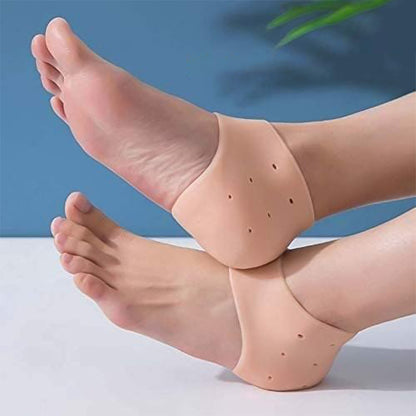 Pair of Wukusy Kid Silicone Heel Protectors for child healthcare, soft, transparent cushioning for heel comfort and protection.