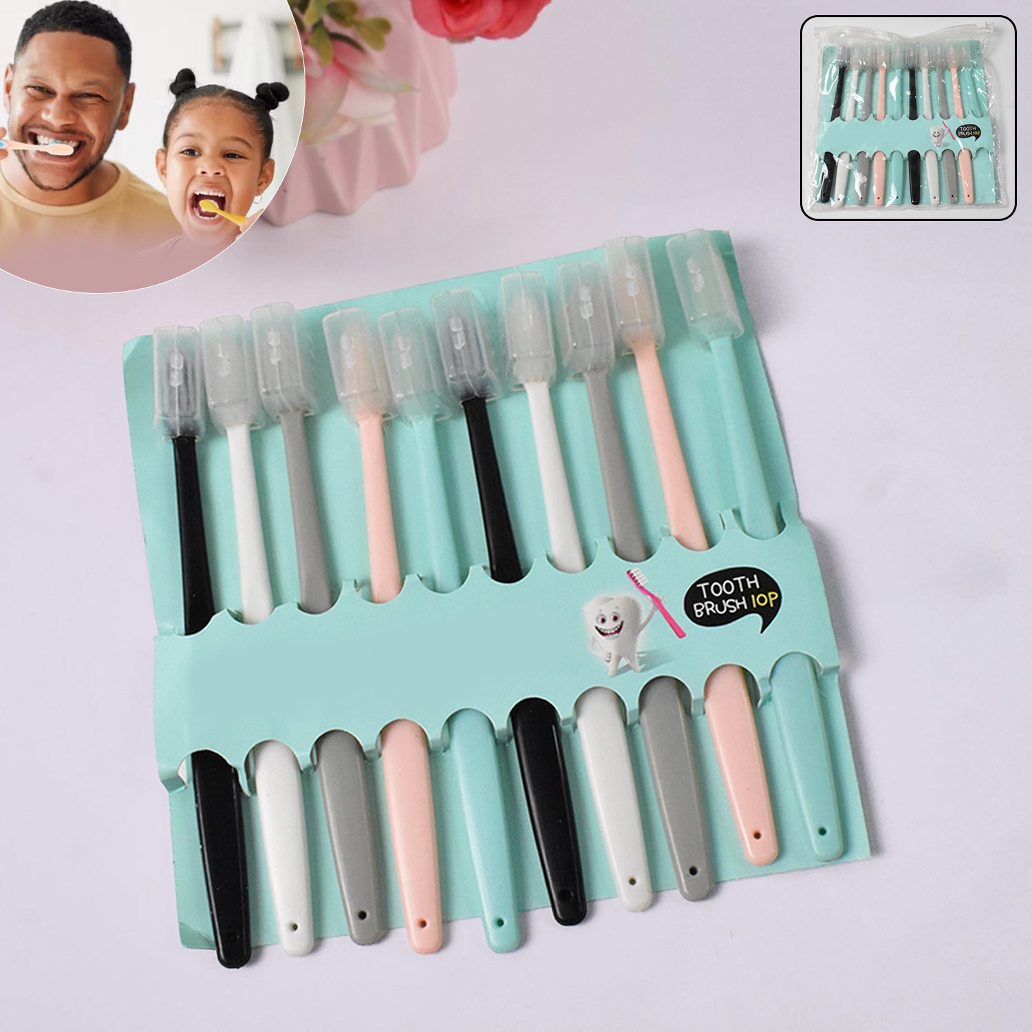 Set of 10 Wukusy kids and adults ultra-soft-bristled toothbrushes with protective covers, ideal for gentle oral care.