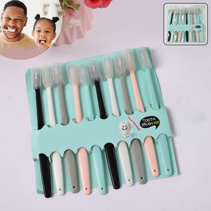 Set of 10 Wukusy kids and adults ultra-soft-bristled toothbrushes with protective covers, ideal for gentle oral care.