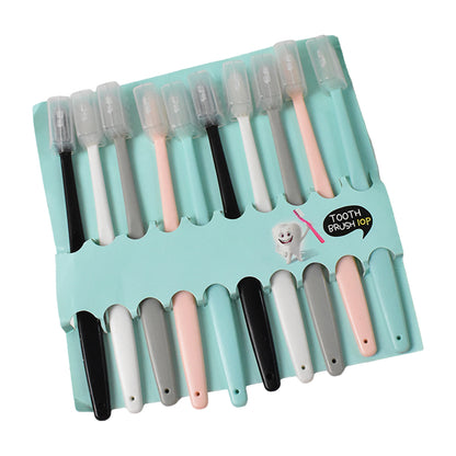 Set of 10 Wukusy kids and adults ultra-soft toothbrushes with covers, featuring colorful handles and soft bristles for gentle cleaning.