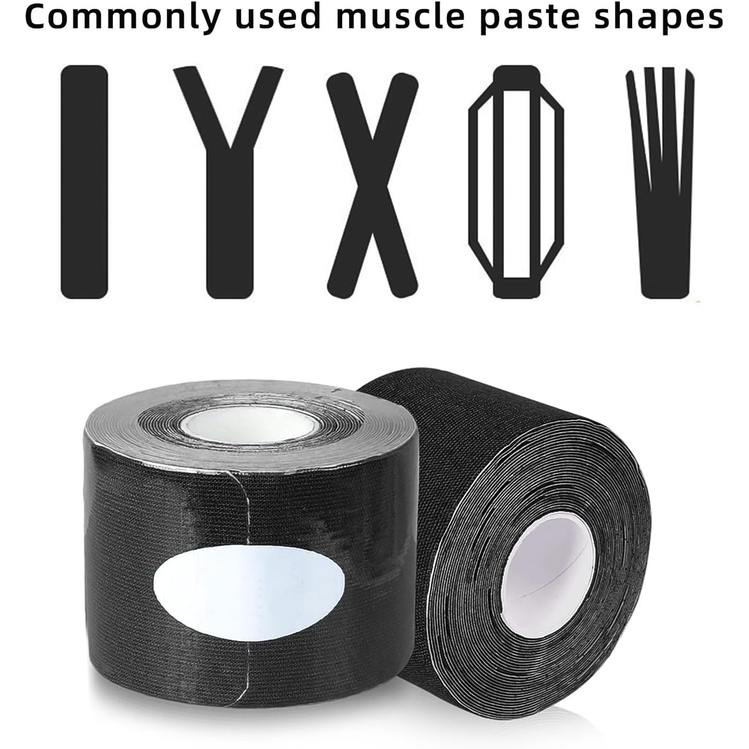 Wukusy kinesiology tape for physiotherapy and sports injury pain relief, 5cm x 5m, applied on skin for muscle support and injury recovery.