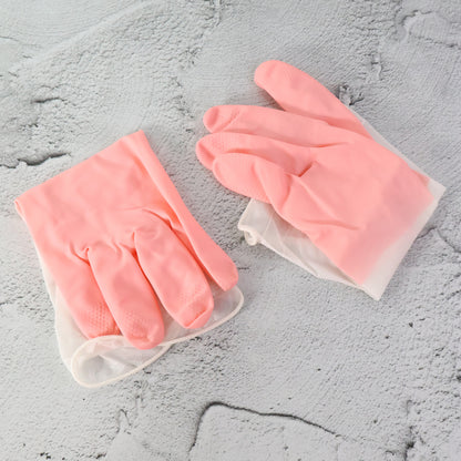 Pair of large reusable household cleaning gloves by Wukusy, durable rubber gloves for effective kitchen and cleaning tasks.