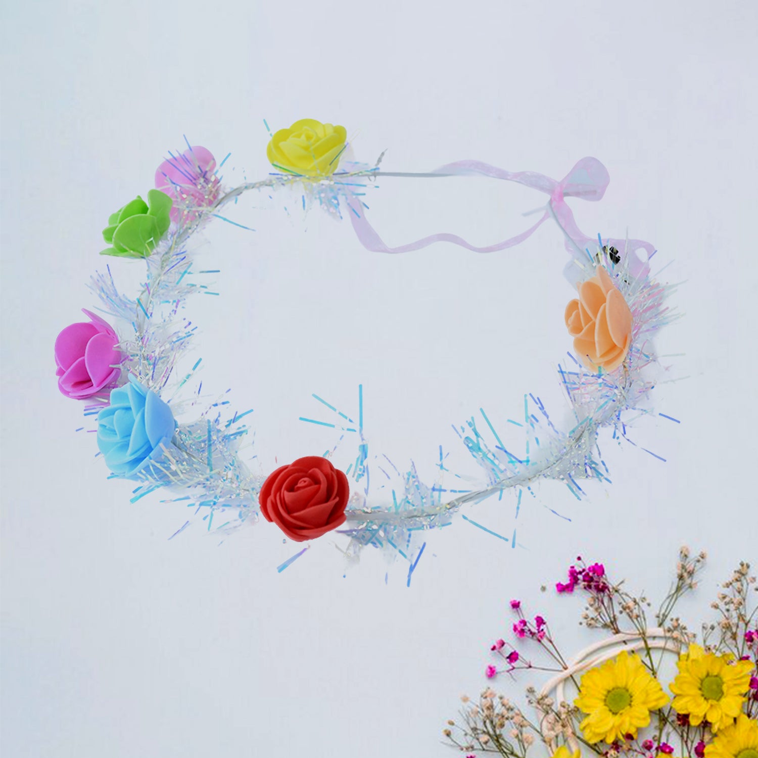 Wukusy LED flower crown headband with multicolor lights, stylish light-up accessory for health care or festive occasions.