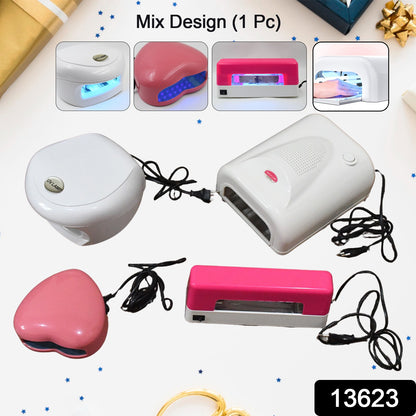Wukusy LED UV nail lamp for gel nail polish curing, featuring a mix of colorful designs on a compact nail dryer.