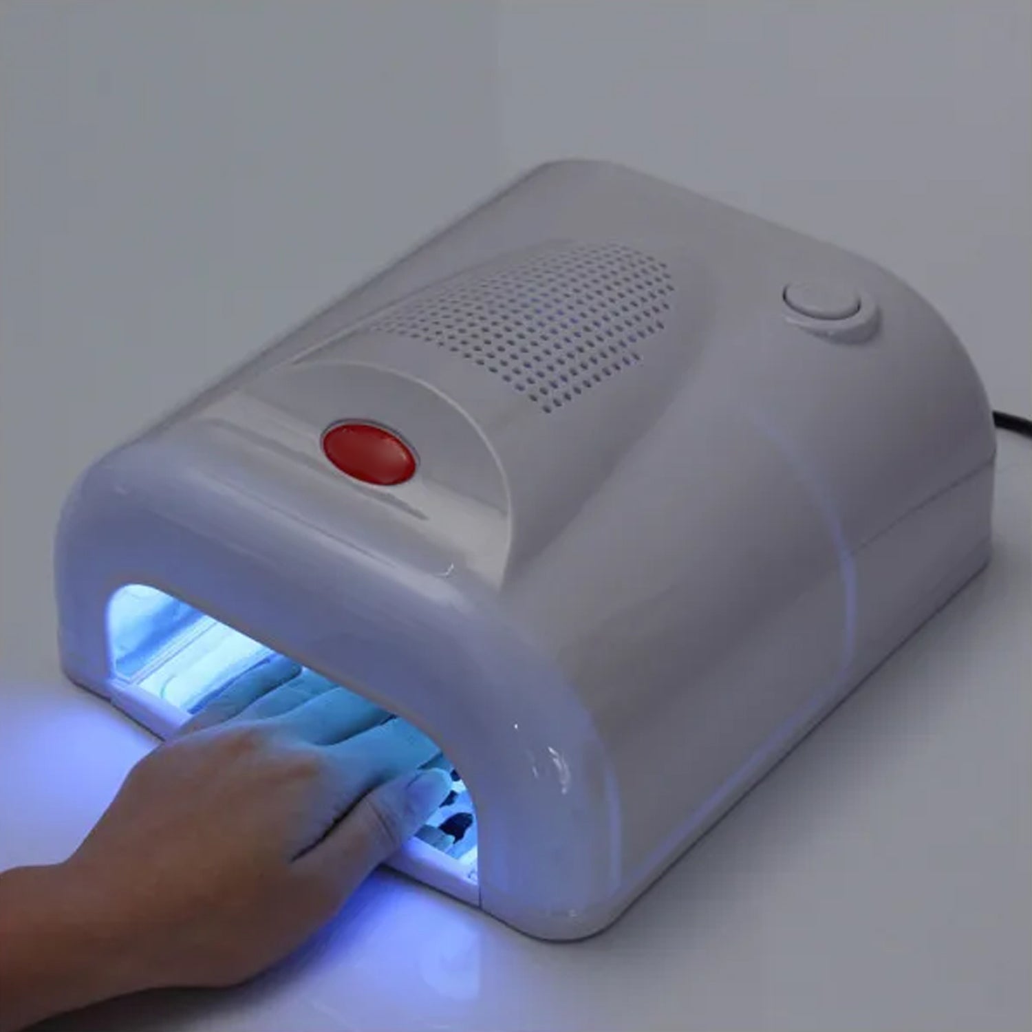 Wukusy LED UV Nail Dryer Lamp for gel nails, featuring a mix of designs, used for curing gel nail polish.