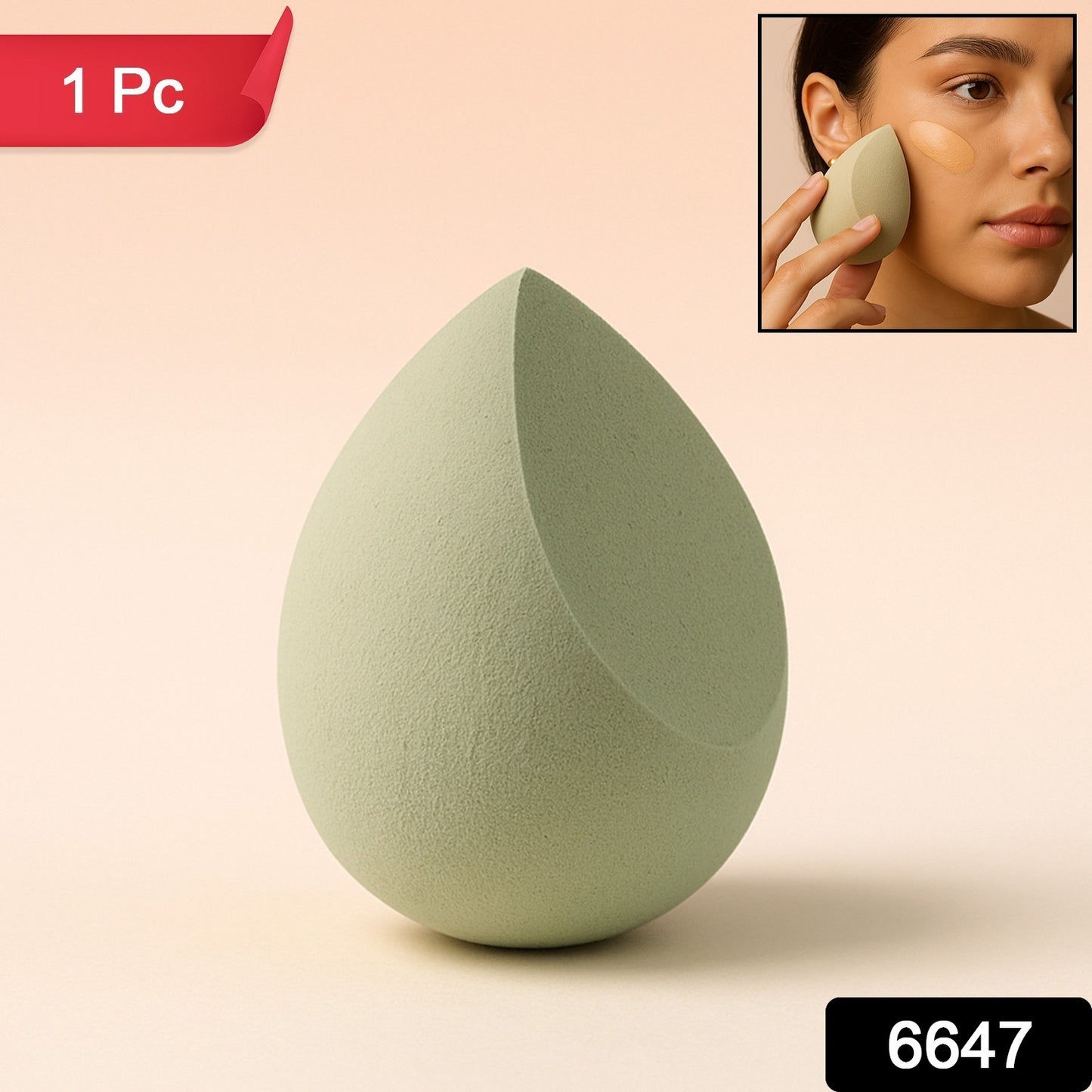 Multicolor Wukusy makeup sponge for blending liquid foundations, powders, and creams, shown in close-up image.