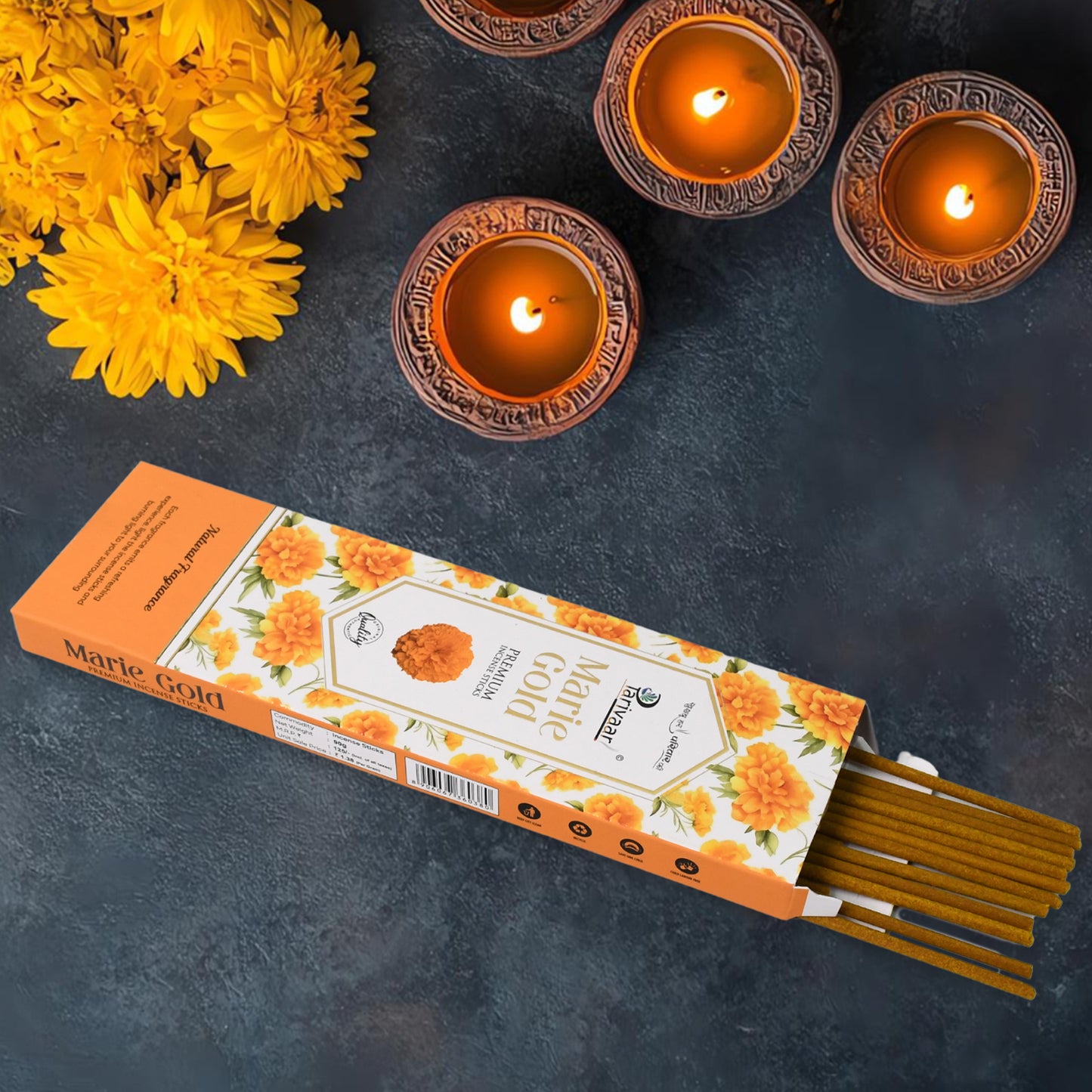 Wukusy Marie Gold Premium Incense Stick Agarbatti for home and office, health care, with fragrant natural aroma.