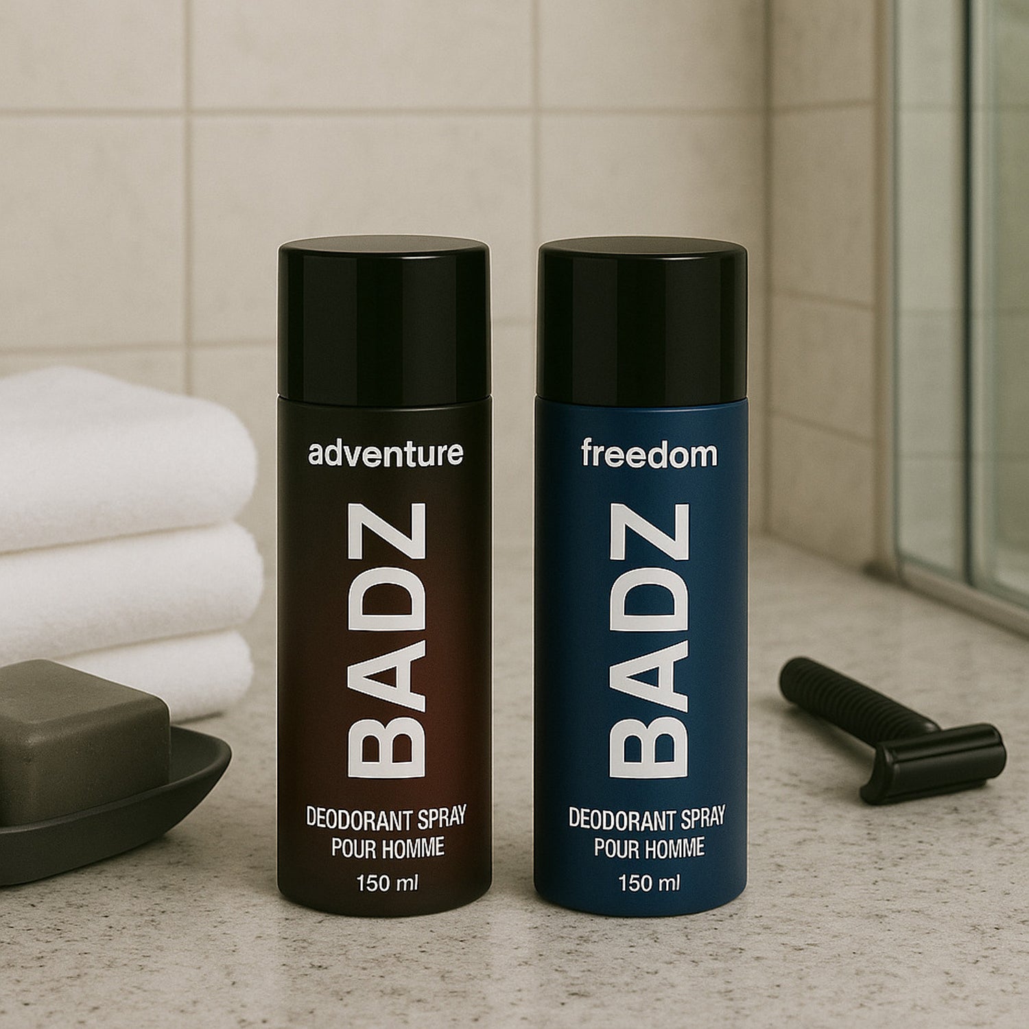 Wukusy men's deodorant body spray in Adventure Freedom variant, 150ml bottle, with a sleek design and fresh scent.