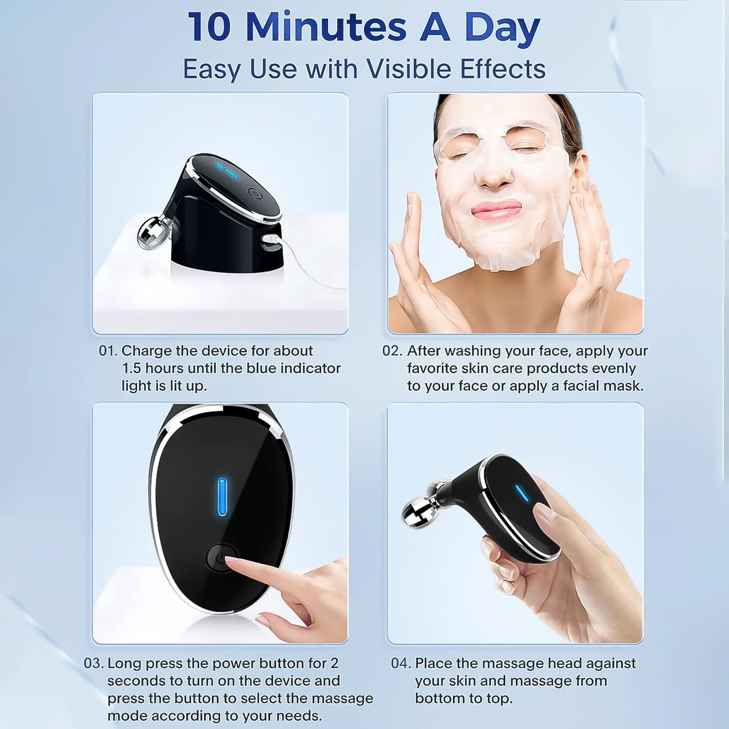 Wukusy Microcurrent facial device and face massager roller for skin toning and facial rejuvenation, shown in the image.