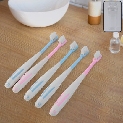 Wukusy travel-friendly toothbrush holder with four soft-bristle toothbrushes, ideal for health care and on-the-go dental hygiene.