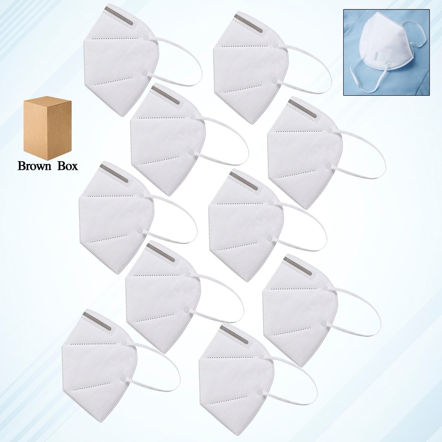 Set of 10 Wukusy N95 anti-pollution virus face masks for health care, showing the masks with adjustable ear loops and protective filters.