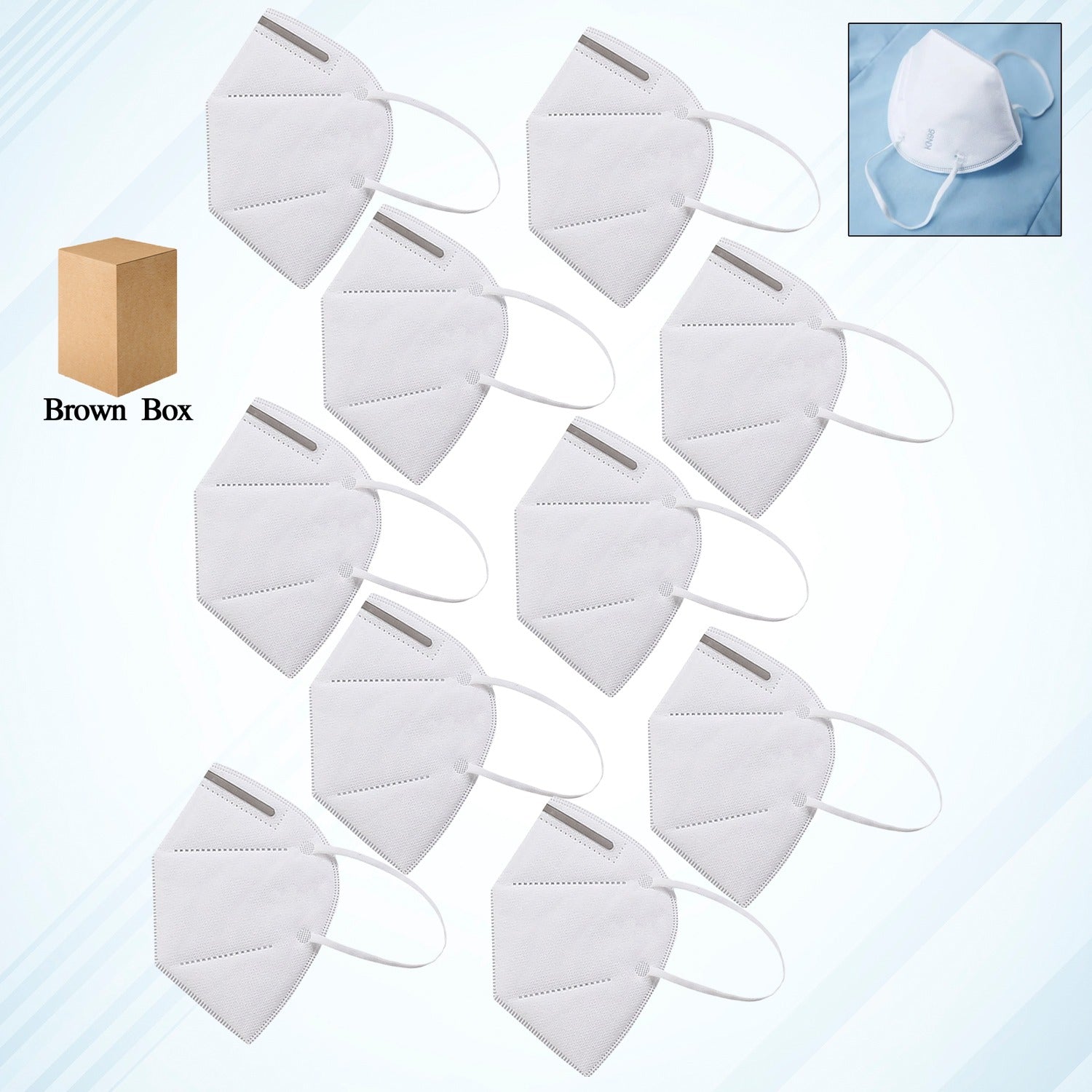 Set of 10 Wukusy N95 anti-pollution virus face masks for health care, showing the masks with adjustable ear loops and protective filters.