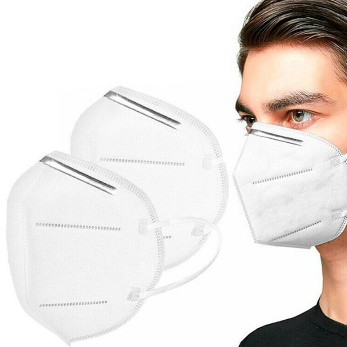 Set of 10 Wukusy N95 anti-pollution virus face masks for health care, showing protective masks with adjustable ear loops and filters.