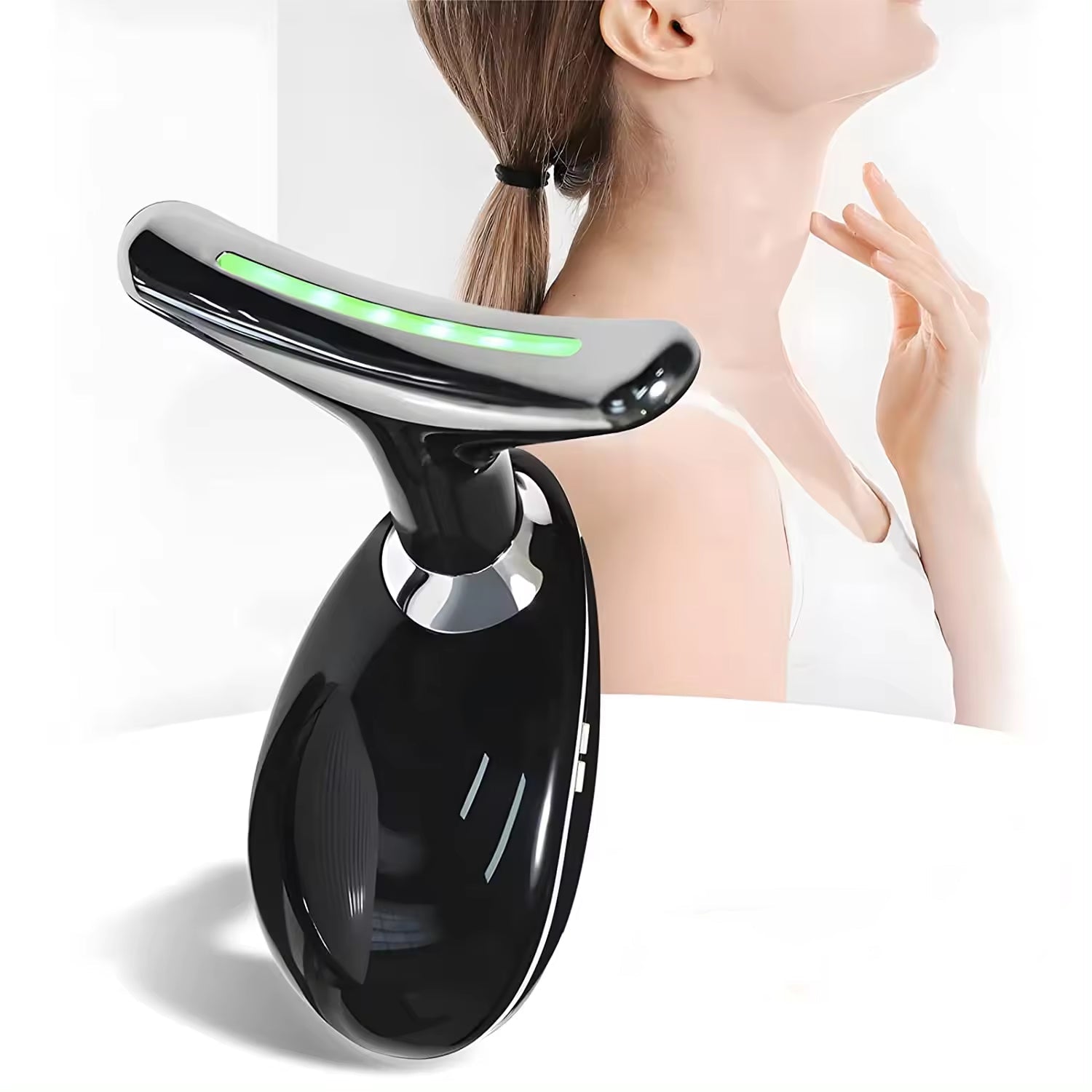 Wukusy neck face massager for firming and wrinkle removal, shown as a handheld device on a white background.