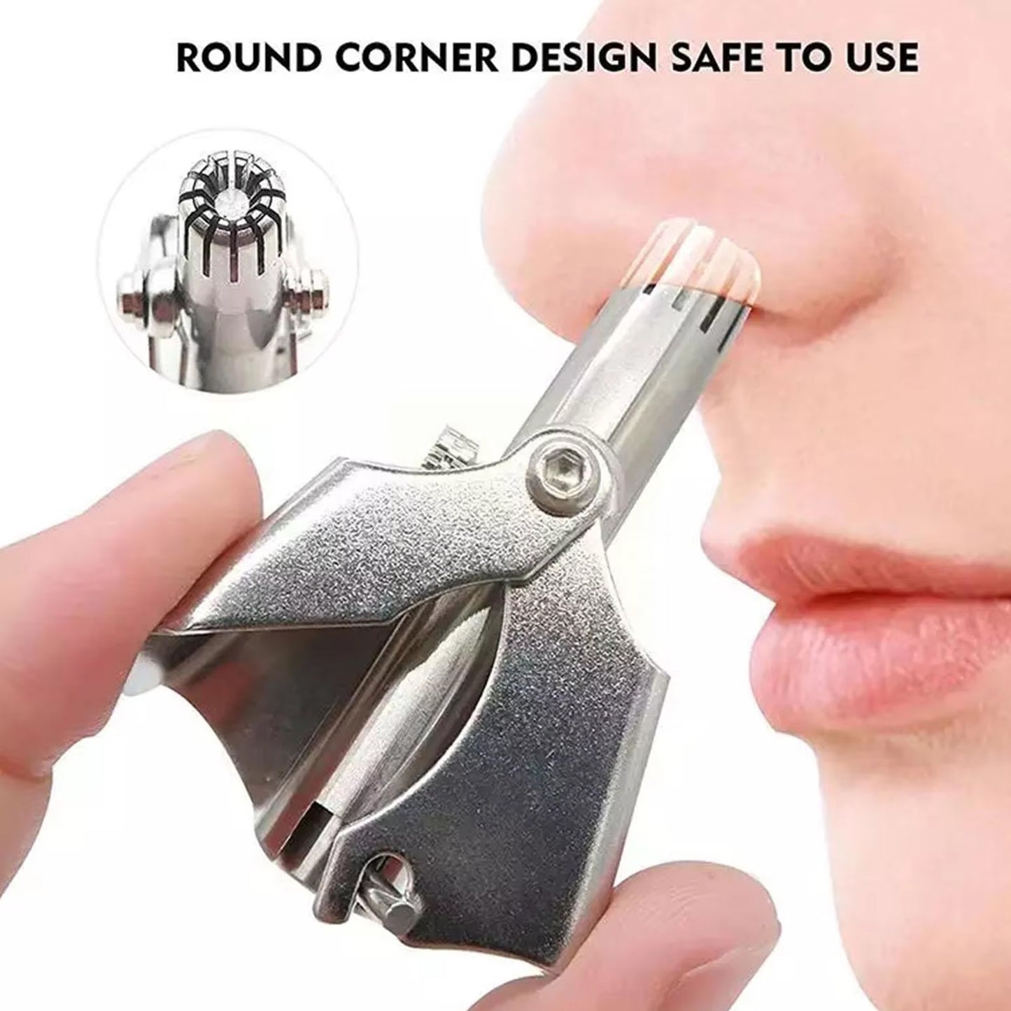 Wukusy stainless steel nose hair clipper with brush and plastic case, compact health care tool for grooming nose hair.