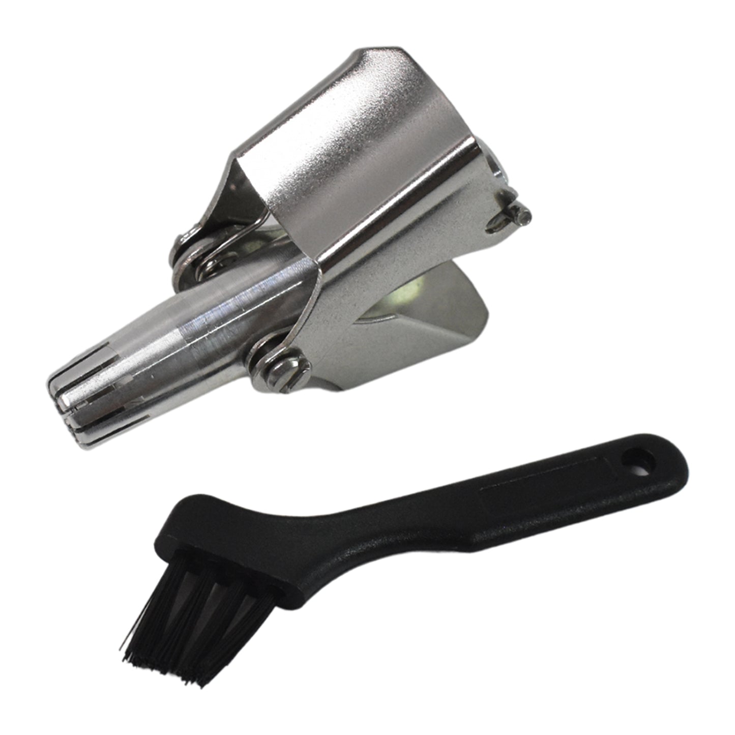 Wukusy stainless steel nose hair clipper with brush and plastic case, compact health care tool for grooming nose hair.