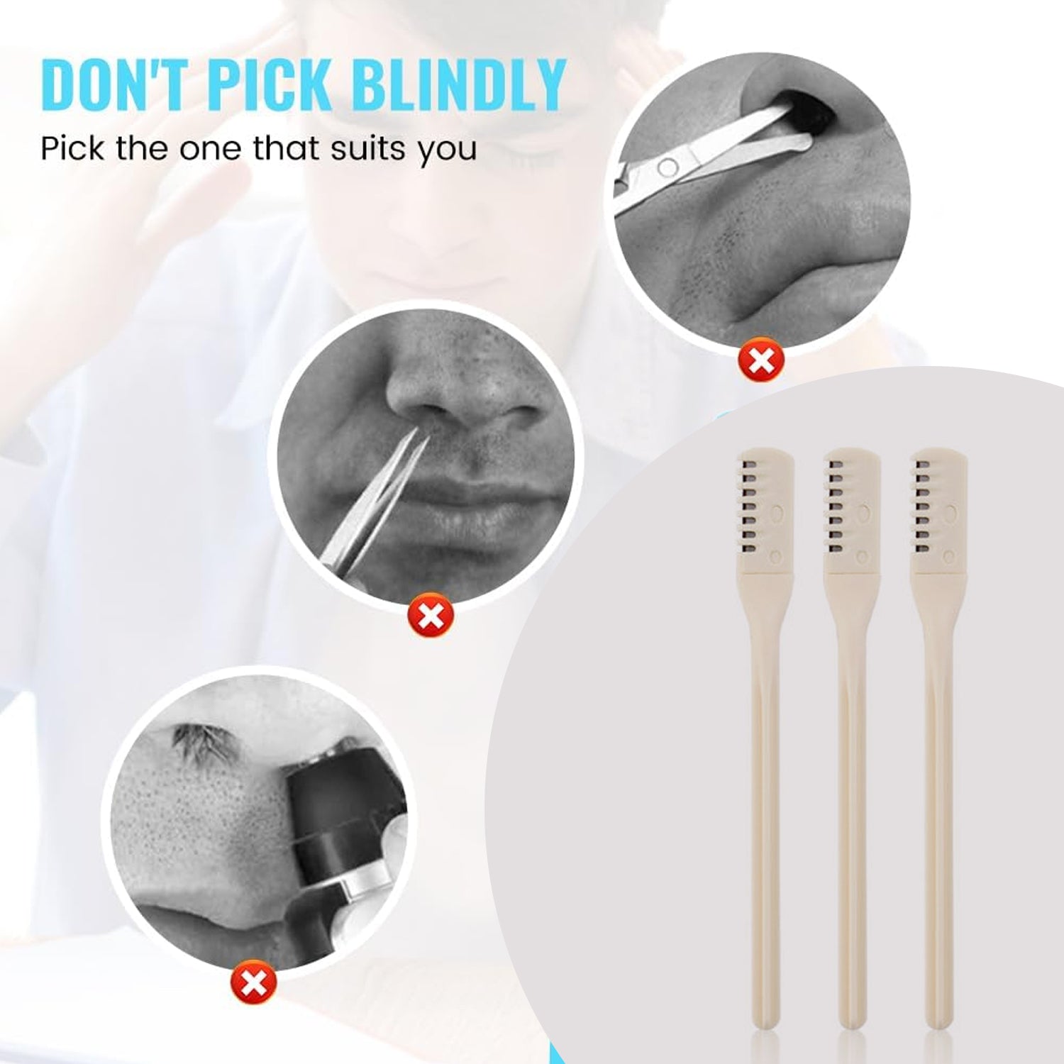 Wukusy nose hair removal trimmer kit with three blades for safe, effective nose hair trimming and grooming.