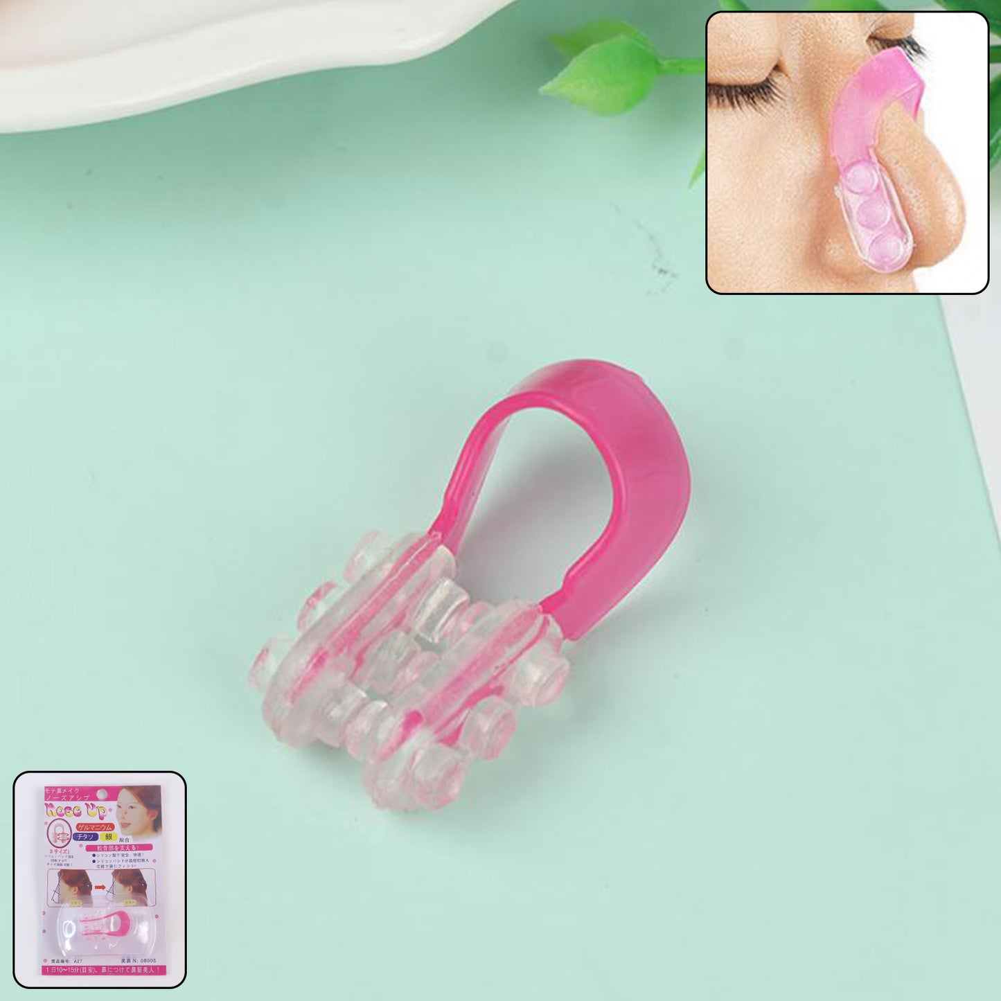 Wukusy Nose Up Lifting Shaper Clip for nasal shaping, shown in use, in a health care setting, designed to enhance nose appearance.
