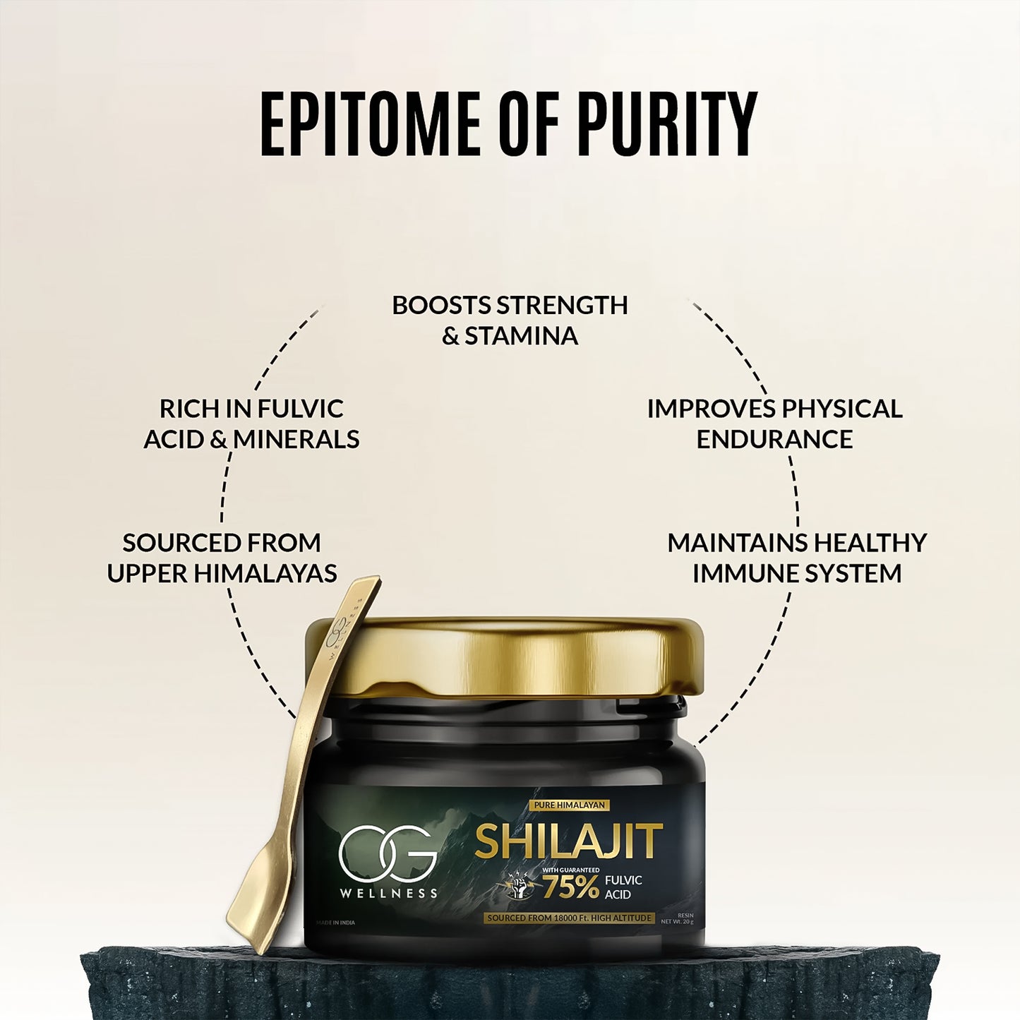 Wukusy Og Wellness Himalayan Shilajit Resin 20g, natural health supplement in a small jar with a dark resin appearance.