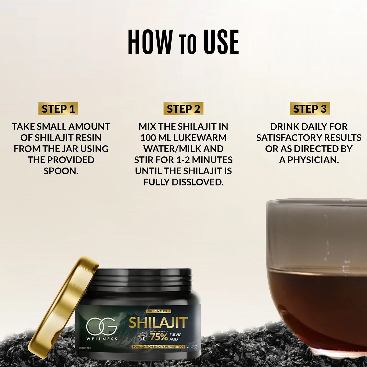 Wukusy Og Wellness Himalayan Shilajit Resin in 20g jar, natural health supplement, dark resin with textured surface.